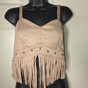 SHEIN Beige Fringe Crop Top